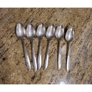 Vintage Wm. Rogers Oneida Spoons Always Wildwood Set of 6 Silver Overlay